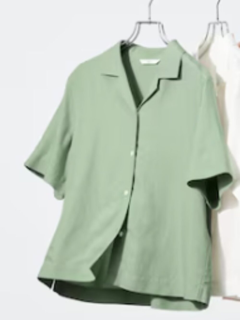 Uniqlo Open Collar Shirt Linen Blend Short Sleeve Green Size S